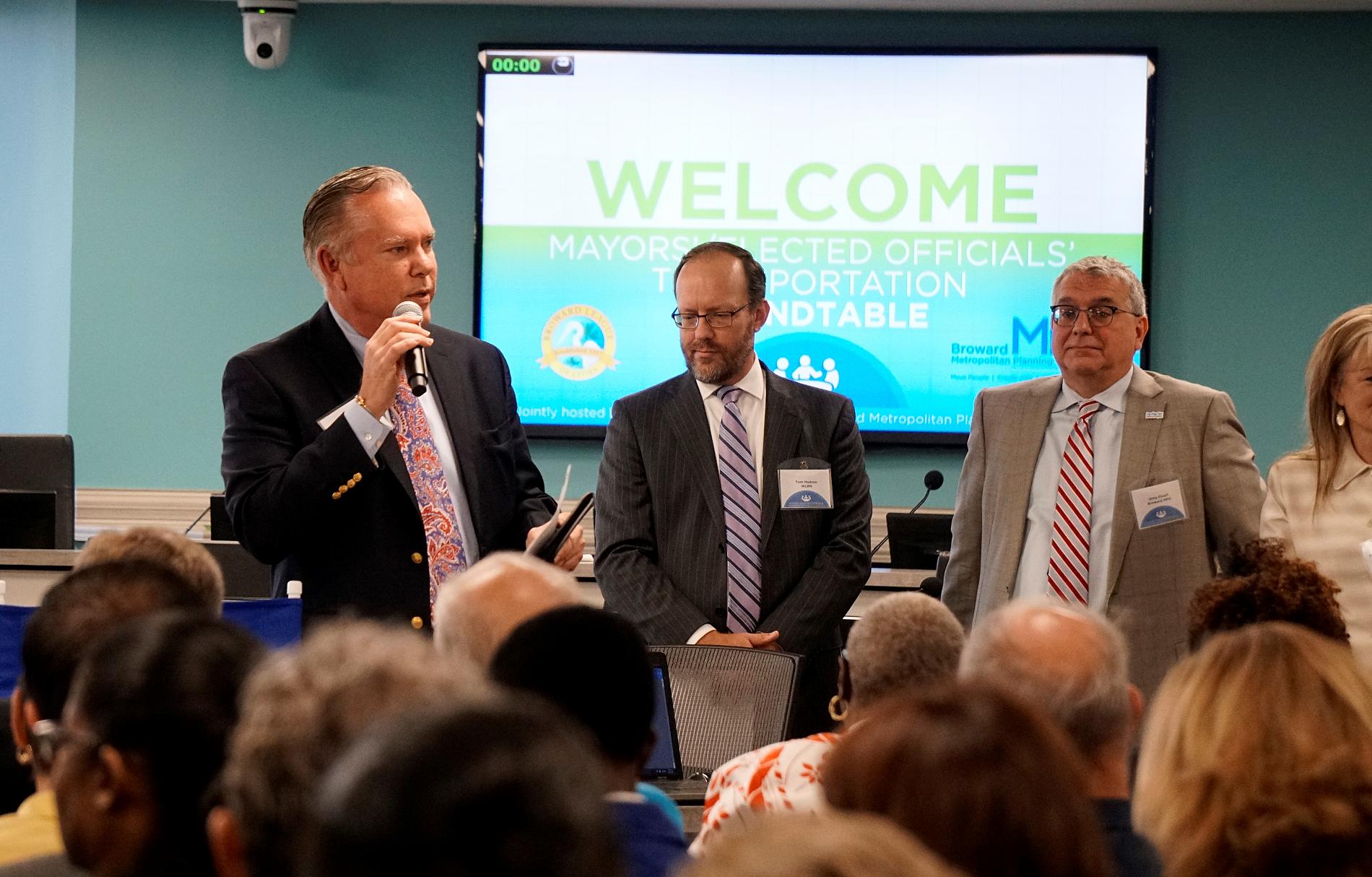 Bob Swindell addressing the Mayors' and Elected Officials' Transportation Roundtable.